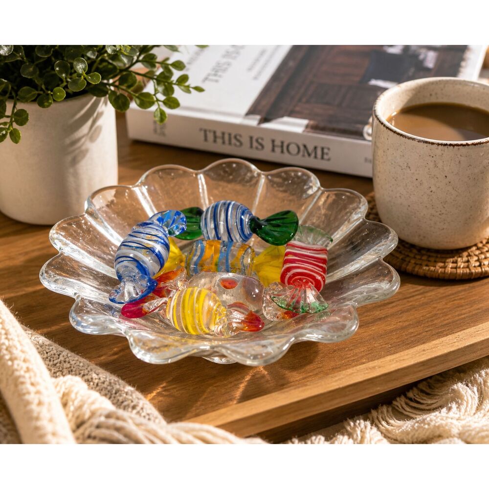 Vintage Art Glass Candy Dish with Hand Blown Glass Candy Lot Decorative Display